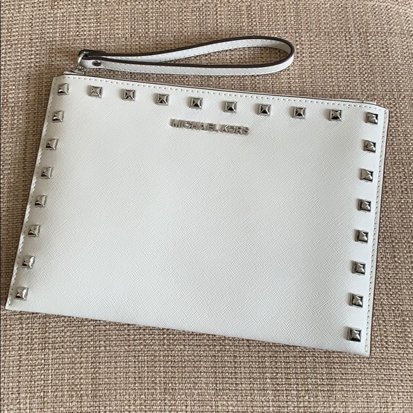 Michael Kors Leather XL Zip Clutch Wristlet White - Picture 5 of 15